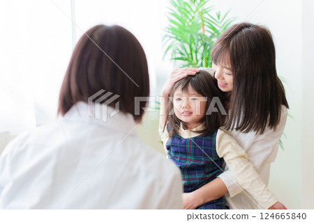 Girl receiving medical examination, pediatrician and mother Girl receiving medical examination, pediatrician and mother 124665840