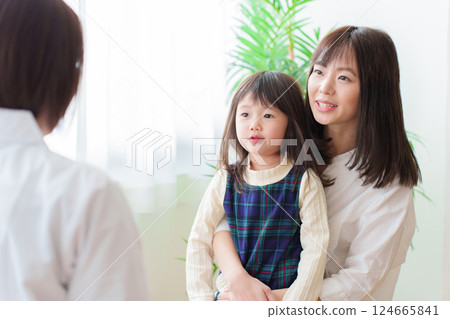 Girl receiving medical examination, pediatrician and mother 124665841