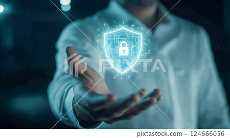 A symbol of cybersecurity: a shield to keep you safe in the digital age 124666056