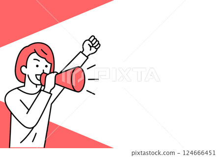 用擴音器和影印空間歡呼的休閒女性 用擴音器和影印空間歡呼的休閒女性 124666451