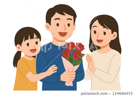 Illustration material of a boy and his mother giving a bouquet of carnations on Mother's Day Illustration material of a boy and his mother giving a bouquet of carnations on Mother's Day 124666455