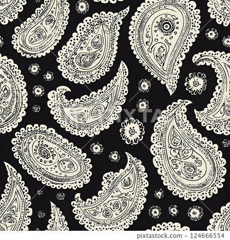 black and white paisley pattern 124666554