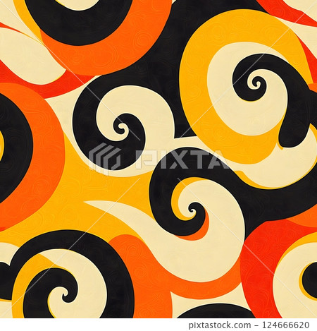 retro swirl pattern in orange black and yellow 124666620