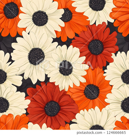 vibrant floral pattern with orange and cream daisies 124666665