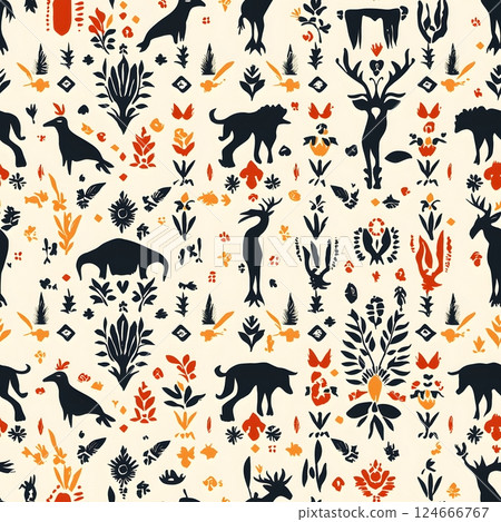 folk art animal print seamless pattern-插圖素材 [124666767] - PIXTA圖庫