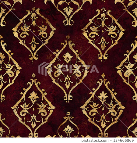 elegant damask pattern in burgundy and gold 124666869