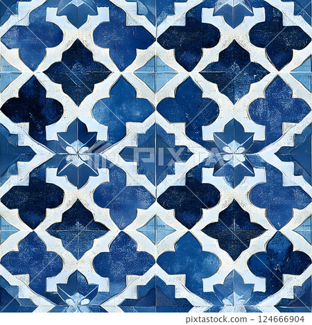 blue and white moroccan tile pattern 124666904