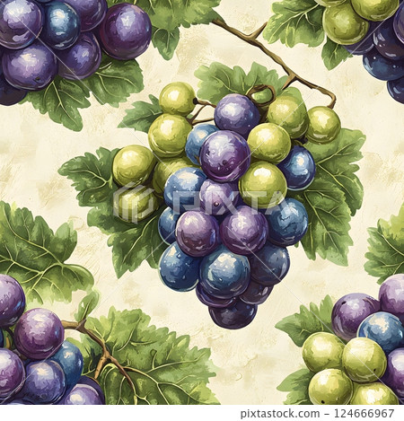 lush grapes on vine vintage fruit illustration 124666967
