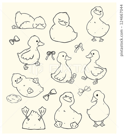 Cute Coquette Call Duck Outline Cartoon Farm Animal Collection Hand Drawn Quirky Kid Design Cute Coquette Call Duck Outline Cartoon Farm Animal Collection Hand Drawn Quirky Kid Design 124667044
