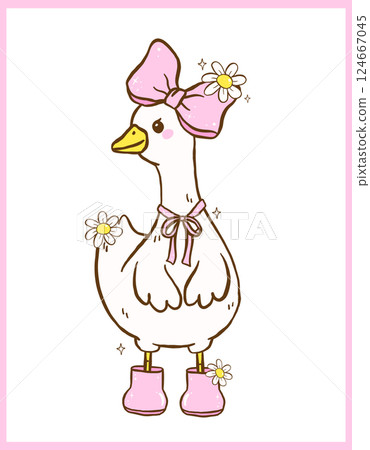 Cute Coquette Silly Goose Cartoon Cottagecore Spring Hand Drawn Playful Girly Character 124667045