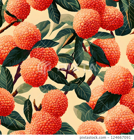 lychee fruit seamless pattern - Stock Illustration [124667091] - PIXTA