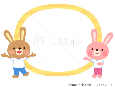 Cute rabbit character, copy space, speech bubble, sportswear, staff 124667287