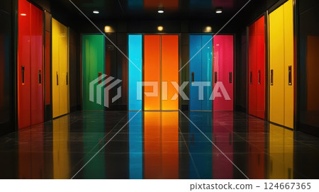 colorful elevator doors in modern building colorful elevator doors in modern building 124667365