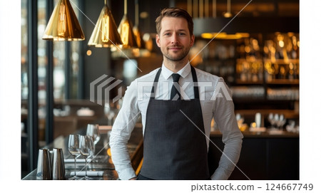 confident restaurant manager in stylish apron 124667749