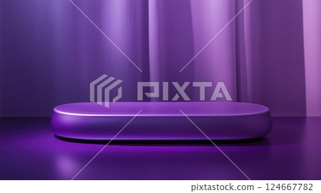 purple product display stand on draped background 124667782