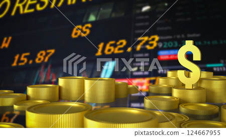 The Gold coins and dollar symbol for Business concept 3d Rendering. 124667955