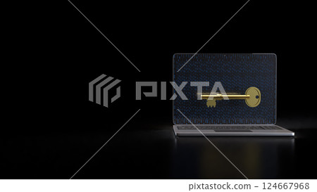 The Gold key on notebook for security technology concept 3d Rendering. The Gold key on notebook for security technology concept 3d Rendering. 124667968