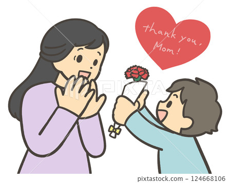 母親節那天，一個孩子送了一束康乃馨 124668106