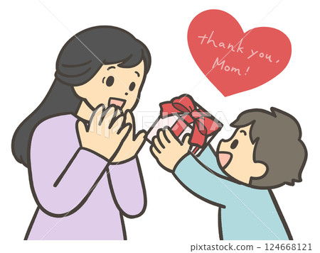 A child giving a bouquet of carnations on Mother's Day 124668121