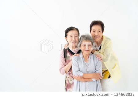 Senior women smiling, 3 people Senior women smiling, 3 people 124668822