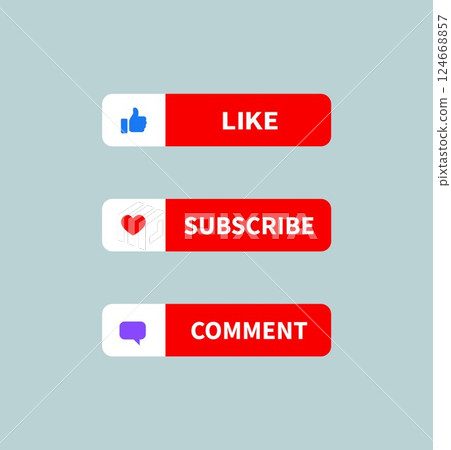 Social Media Buttons like subscribe comment.	 124668857