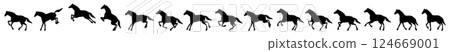 一組行走、跳躍和站立的馬的輪廓 124669001