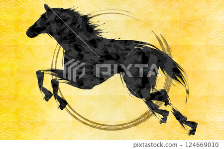 2026 Year of the Horse New Year's card material, running horse and golden Japanese-style background 2026 Year of the Horse New Year's card material, running horse and golden Japanese-style background 124669010