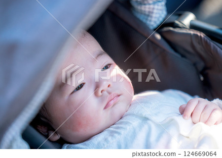 嬰兒推車上的嬰兒 嬰兒推車上的嬰兒 124669064