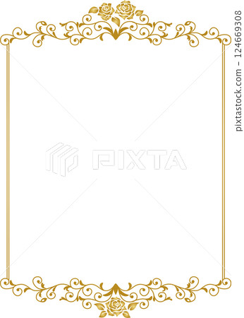 Vintage calligraphy style frame material 92 <Flower (rose) decorative border / decorative frame> Vintage calligraphy style frame material 92 <Flower (rose) decorative border / decorative frame> 124669308