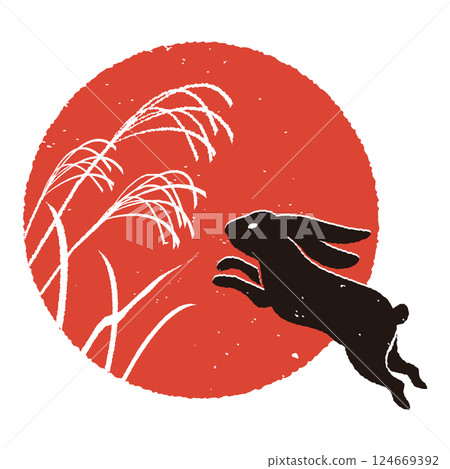 滿月和跳躍的兔子,銀草的輪廓 滿月和跳躍的兔子,銀草的輪廓 124669392