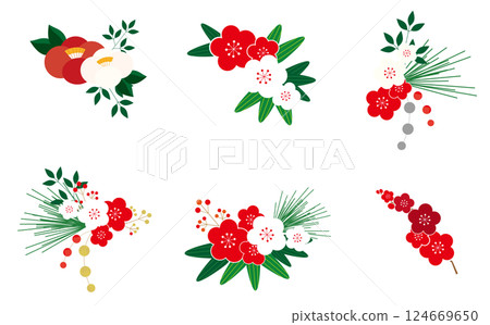 Winter floral decoration illustration set Winter floral decoration illustration set 124669650