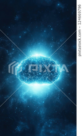 glowing digital brain with neural connections in dark space glowing digital brain with neural connections in dark space 124669796