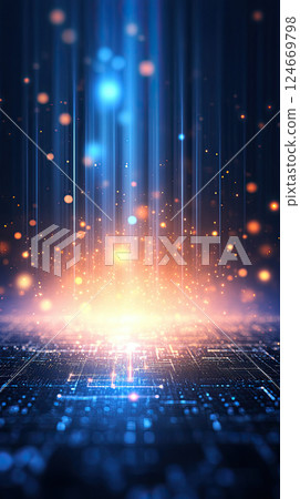 Glowing digital landscape with vibrant lights and futuristic atmosphere Glowing digital landscape with vibrant lights and futuristic atmosphere 124669798