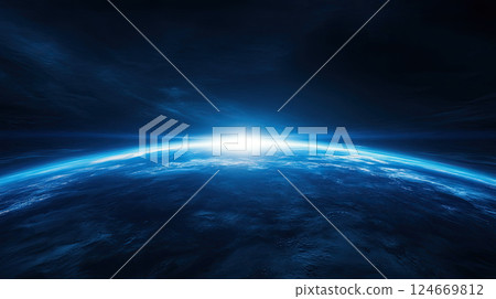 stunning view of Earth from space with glowing horizon 124669812
