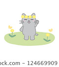 貓和蒲公英享受春天的插圖 124669909