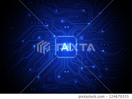 Artificial intelligence chipset on circuit board in futuristic concept technology artwork for web, banner, card, cover. Vector illustration 124670355