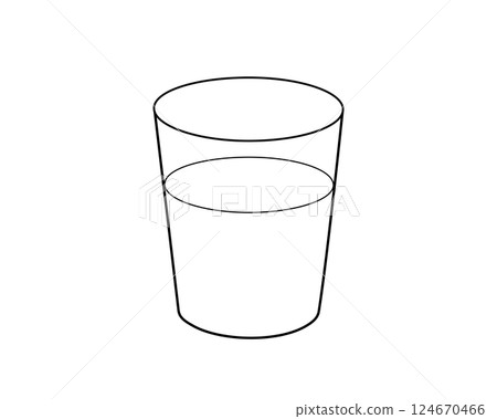 一杯水的簡單線條畫插圖 124670466