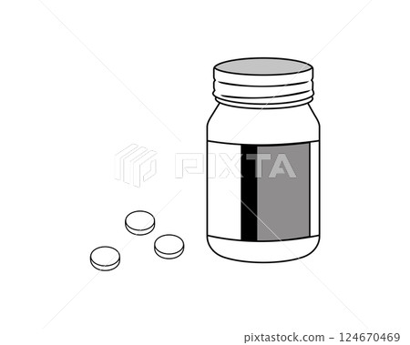 藥瓶和藥丸的簡單單色插圖 124670469
