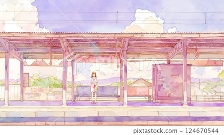 Beautiful back view of a high school girl standing quietly at a station after school 124670544