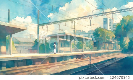 Beautiful back view of a high school girl standing quietly at a station after school 124670545