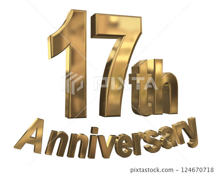 3DCG letters "17th Anniversary/17th Anniversary Mark Sparkling" Gold, Gold 124670718