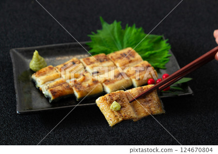 Eel, unagi, unagi fillet, chopsticks 124670804