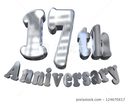 3DCG 字母“17 週年/17 週年紀念標誌閃光”銀色,銀色 3DCG 字母“17 週年/17 週年紀念標誌閃光”銀色,銀色 124670817