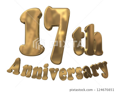 3DCG letters "17th Anniversary/17th Anniversary Mark Sparkling" Gold, Gold 124670851