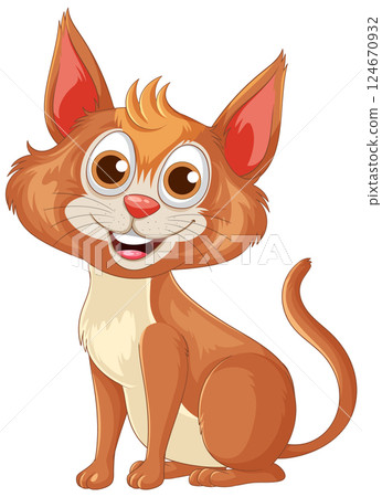 Cheerful Cartoon Cat with Big Eyes and Smile Cheerful Cartoon Cat with Big Eyes and Smile 124670932