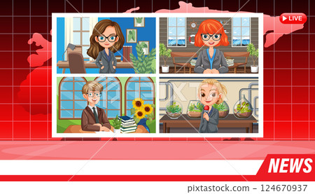 Virtual Newsroom Vector Illustration Virtual Newsroom Vector Illustration 124670937