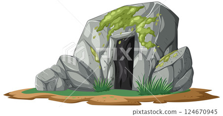 Moss-Covered Stone Cave Entrance Moss-Covered Stone Cave Entrance 124670945