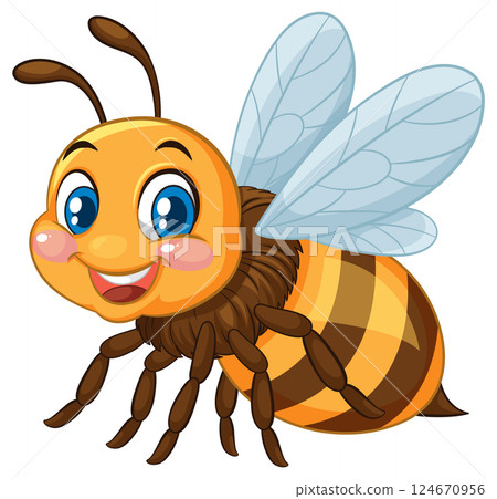 Cheerful Cartoon Bee with Bright Blue Eyes 124670956
