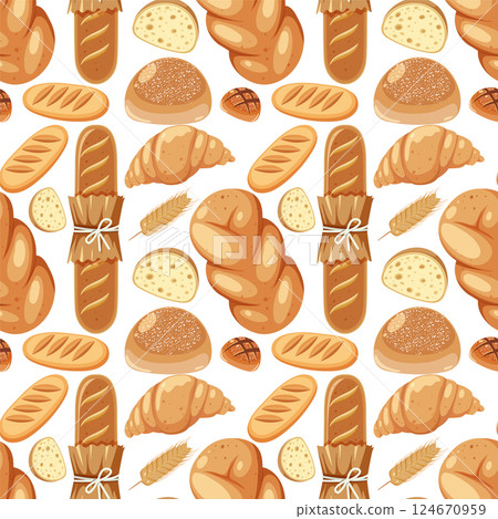 Assorted Bread Pattern Illustration 124670959