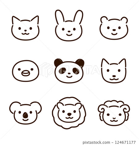 Cute animal face illustration set - line drawing 124671177